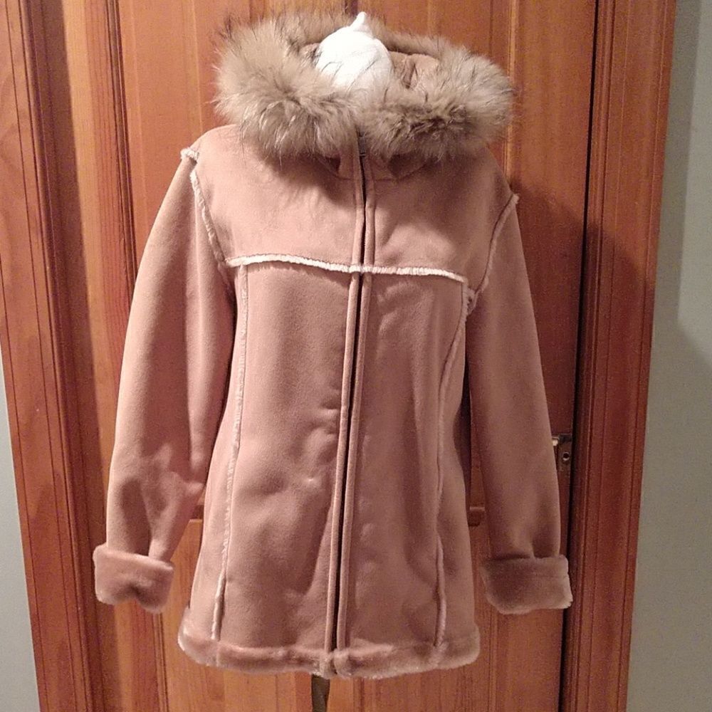 Vintage  Raccoon fur trim Suede Jacket Size Small